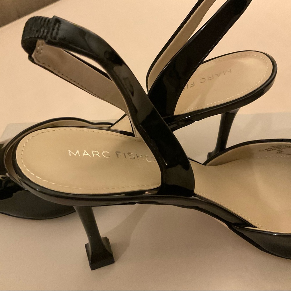 Marc Fisher Glossy Black Strappy Heels